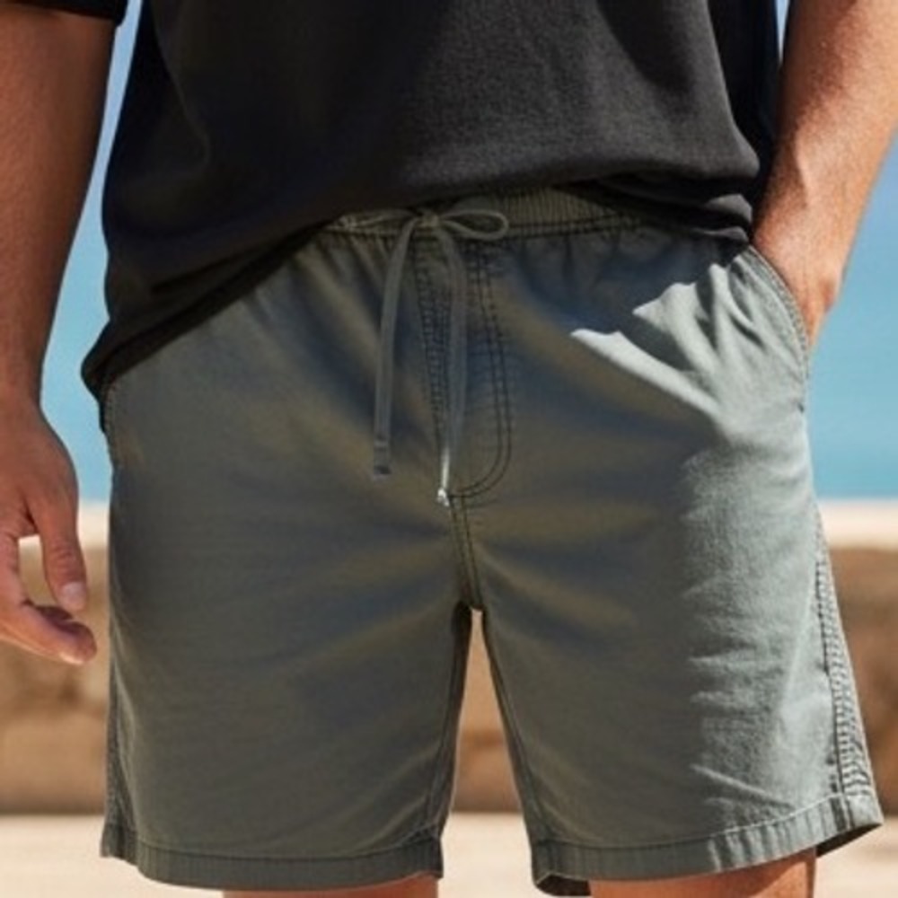 Hollister Mens Blue Teal Gray Elastic Waist Drawstring Casual Chino Shorts Large